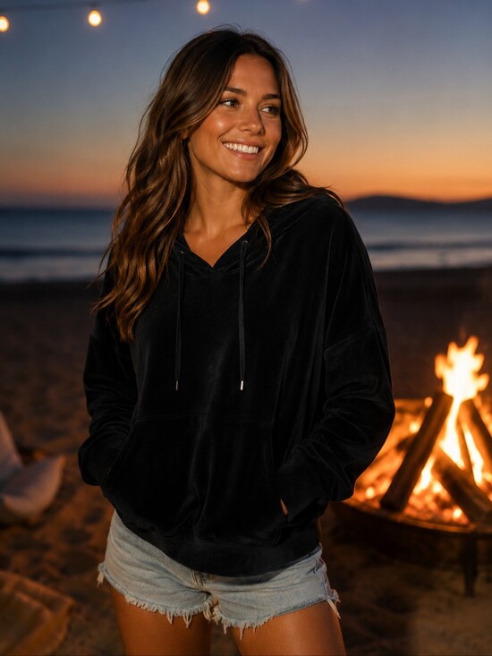 Coolibar Tops - Coolibar Beach Velour Hoodie in Black UPF 50+ Comfy Cozy Casual Women's XL